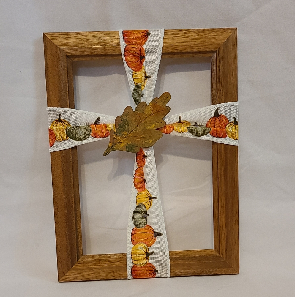 Frame Cross Art Pumpkin And Leaf Handmade Medium